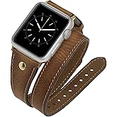 Venito Savona Double Wrap Leather Slim Watch Band w/Gold Stud Compatible with Apple Watch iwatch Series 1, 2, 3, 4, 5, 6, 7, SE - 45mm / 44mm / 42mm / 41mm / 40mm / 38mm, w/Stainless Steel Hardware