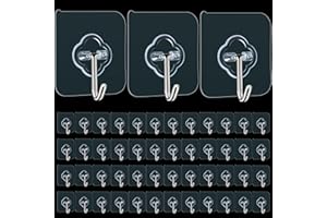 DKHDBD Adhesive Wall Hooks for Hanging, 50 Pack Heavy Duty Stainless Self Sticky Hooks, Waterproof and Rustproof Clear Self Adhesive Utility Hooks for Bathroom Kitchen Office Outdoor Inside Wardrobe Towel