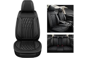 Pariitadin Leather Car Seat Covers Full Set, Waterproof Faux Leather Seat Covers for Cars, Non-Slip Car Interior Covers Universal Fit for Most Cars Sedans Trucks SUVs, Black Line