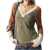 SOLY HUX Women's Color Block T Shirt V Neck Long Sleeve Tee Casual Fall Tops