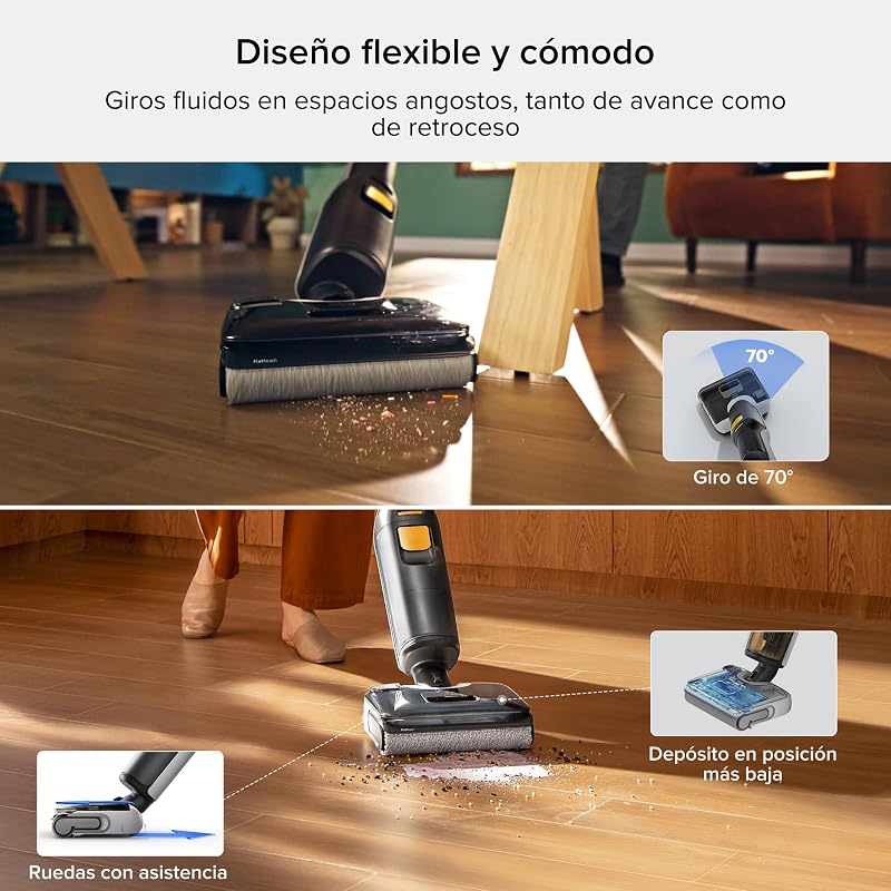 F25 Bx Aspirador-Esfregona sem fios, 20.000Pa húmido e seco, autolimpeza a alta temperatura a 90 °C, secagem rápida em 5 minutos, limpeza das arestas, design plano a 180°, sensor inteligente