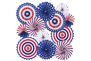 JIALWEN 4th of July Patriotic Decorations Red White Blue Hanging Paper Fans for American Fourth of July Memorial Day Independence Day Veterans Day Party Decor Supplies Set of 12