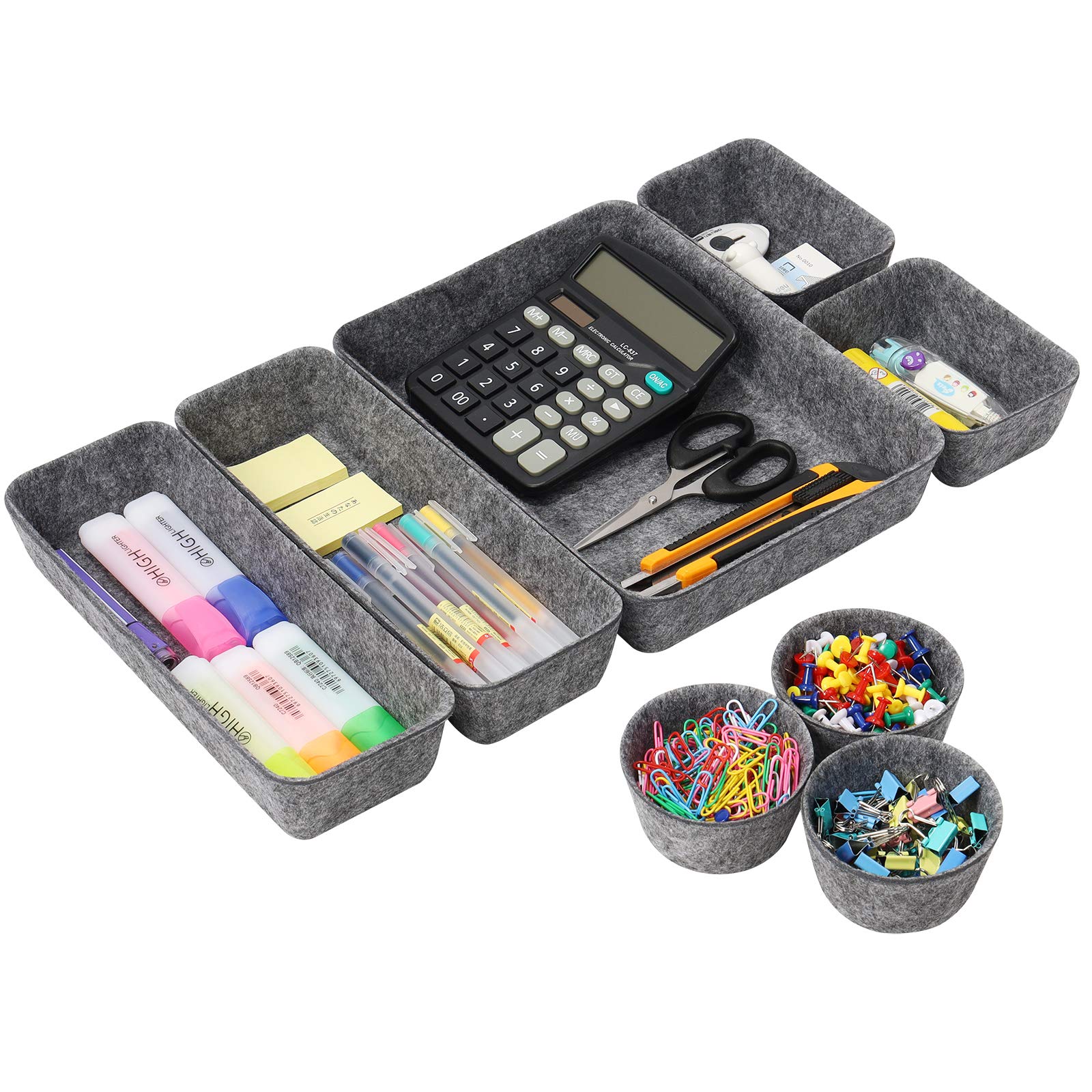 Desk Supplies Organisers, 8 Set Felt Drawer Organisers Dividers Stationery Stroage Boxes Desktop Dresser Makeup Cosmetics Boxes Utility Storage Bins Trays Holder Sorter for Home Office Storage - Gray