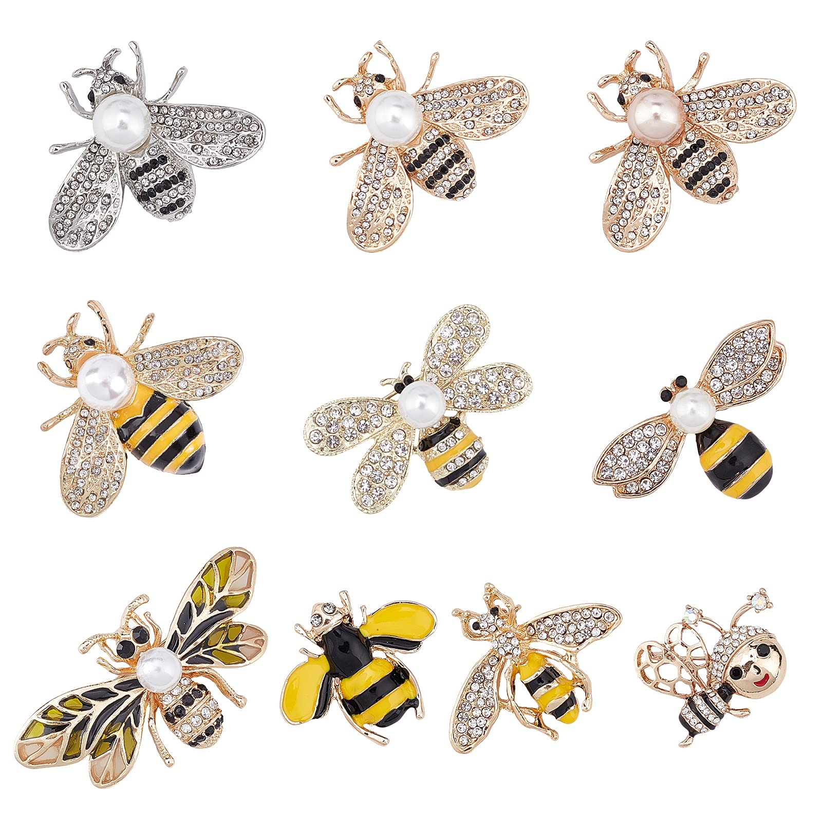 NBEADS 10 Pcs Enamel Brooch, Alloy Bee Enamel Brooches Pin Set Cute Cartoon Lapel Badge Pin with Faux Pearl for Clothes Bag Jacket Backpack Decoration DIY Crafts