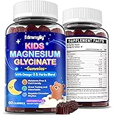 Kids Magnesium Glycinate Gummies - Magnesium Glycinate Supplement 200mg with L-theanine Omega-3 Calcium Vitamin D3 & B12 for Kids Natural Zzz at Bedtime & Overall Health - Sugar Free & Non-GMO