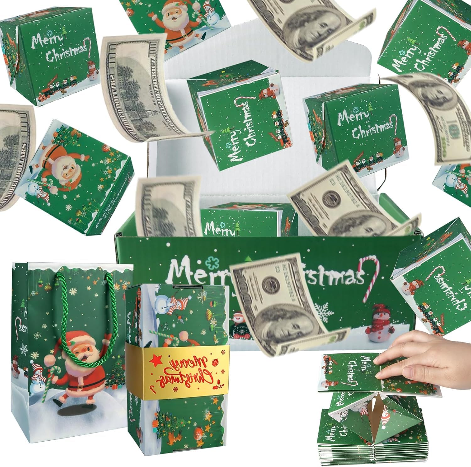 Photo 1 of 12PCS Surprise Gift Box Explosion for Money, Pop-Up Surprise Gifts Box, Unique Folding Bouncing Red Envelope Gift Box, Cash Explosion Luxury GiftBox for Christmas Birthday Anniversary Proposal(Green)
