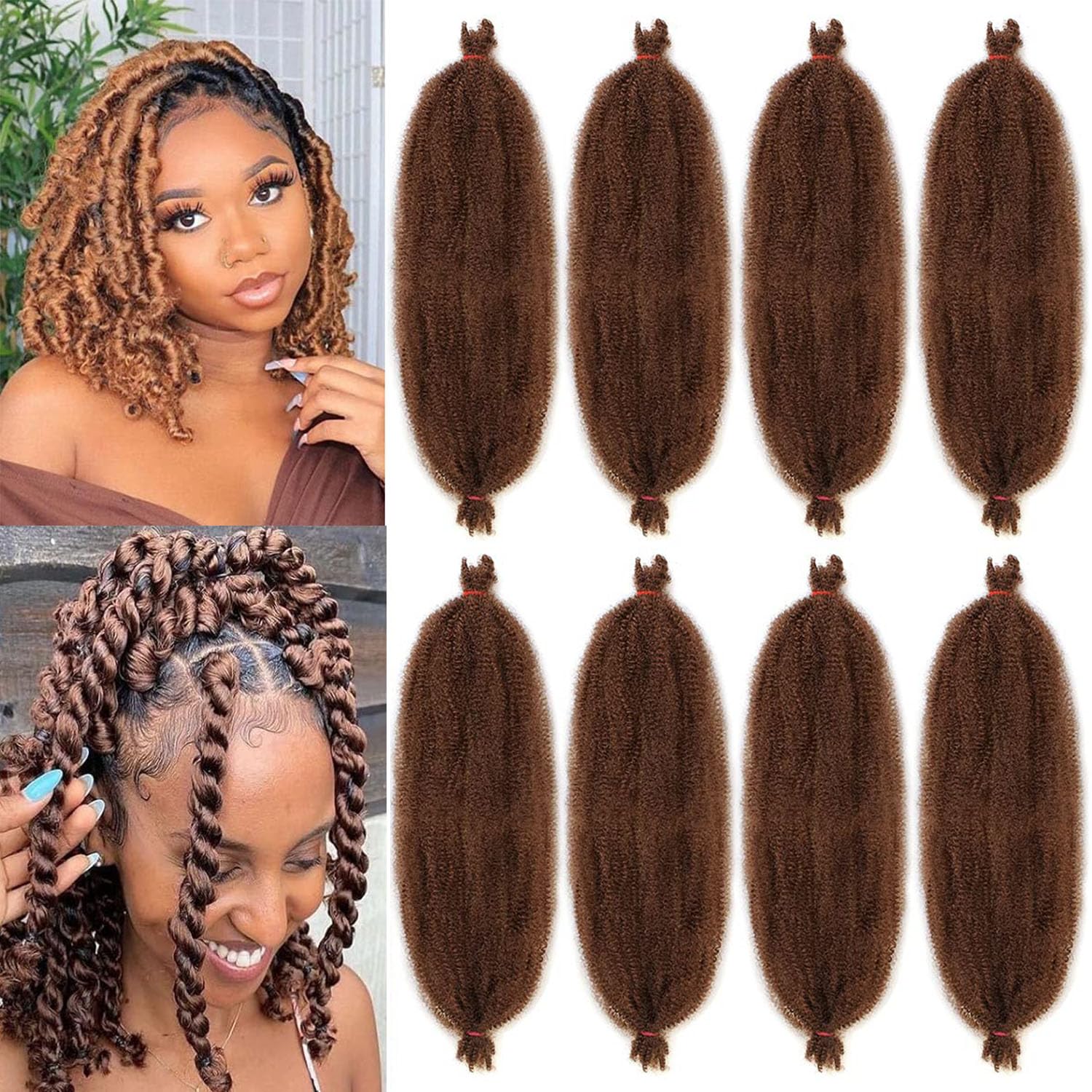Xtrend 8 Packs Pre-Separated Spring Twist Hair 12 Inch for Faux Locs - Dark Brown Soft Springy Afro Natural Marley Crochet Braiding Synthetic Extensions 8 Strands/Pack 30#