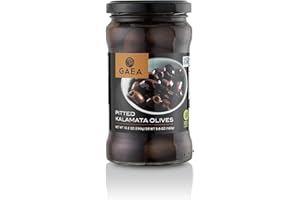 Gaea Pitted Greek Kalamata Olives - 10.2 oz. Jar - Non-GMO Preservative-Free and Low Sodium Healthy Snack