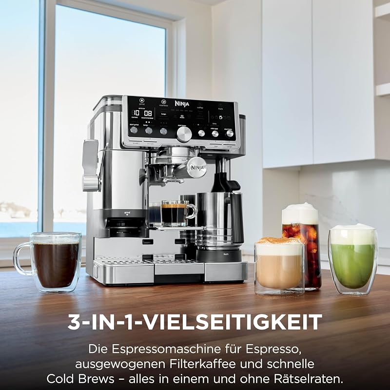 Luxe Café Pro 3-in-1- Kaffeemaschine mit integriertem Tamper, Silber