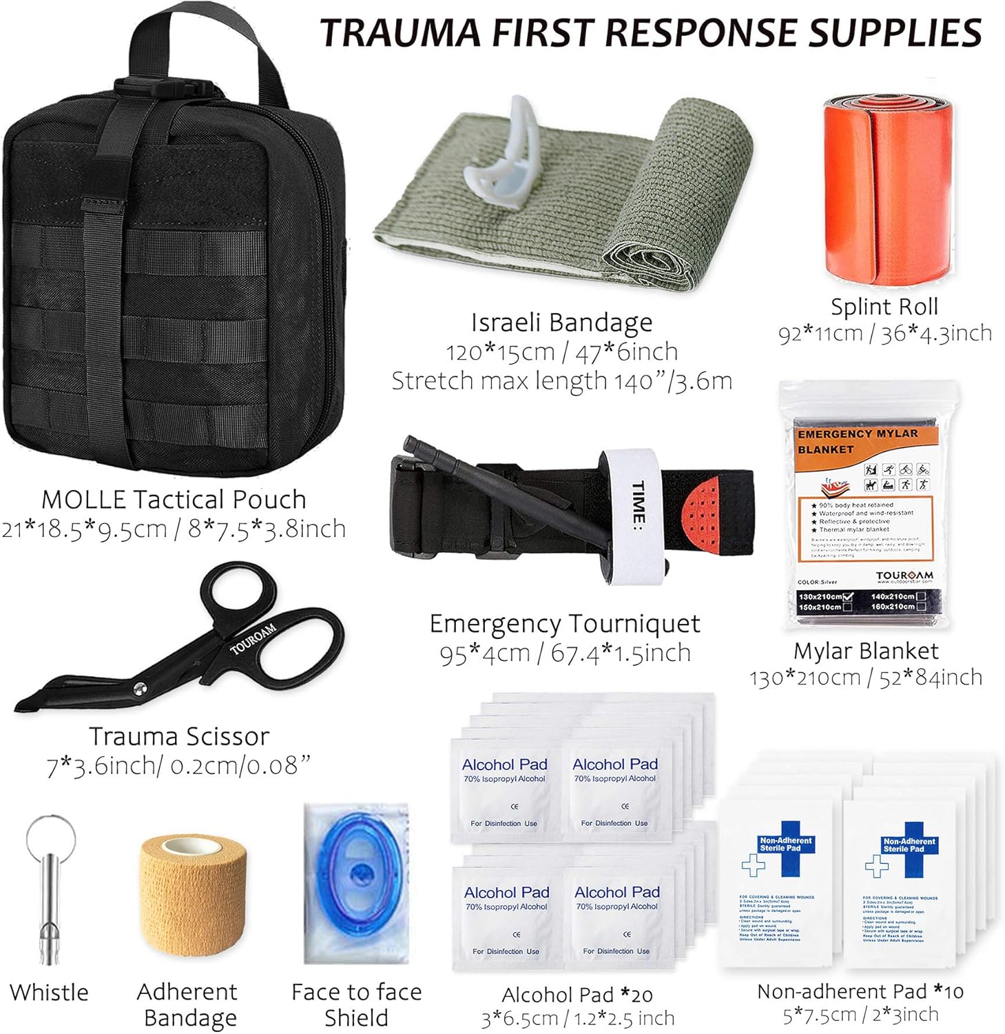 TOUROAM IFAK Molle Trauma Kit- Emergency Survival First Aid Kit, Military Tachtical Admin Pouch EMT, Bug Out Bag Camping Gear Supplies Hiking Car : Sports & Outdoors