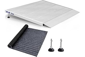 UOKRR Aluminum Threshold Ramp for Wheelchairs, 3.4-7.1" Rise Door Ramps for Doorways, 36'' Width Portable Self Supporting Entry Handicap Ramp for Uneven Surfaces with a Non-Slip Thick Door Mat