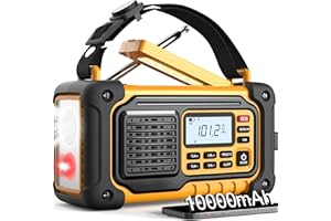 SIYEGK Emergency Weather Radio, AM/FM/SW/NOAA Hand Crank Radio with 37000mWh Portable Large Capacity, USB/Solar/Hand Crank Charging, AAA Battery Operated, SOS Alarm & Flashlight (Yellow)