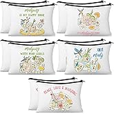 Hillban 10 Pcs Mahjong Tile Bag Lucky Mahjong Cosmetic Bag Funny Mah Jong Gifts for Women Travel Zipper Makeup Pouch for Lover Player Valentine Mothers Lucky Birthday National Mah Jong Gift(White)