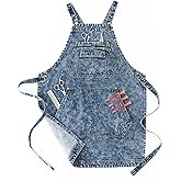 Jeanerlor - Cotton Denim Apron with Pockets for Men - Jean Apron for Hairstylis Cross Straps & Adjustable L to XXL (Denim Blue)