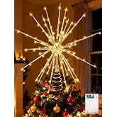 Meonum LED Starburst Christmas Tree Topper with Timer, Golden, 16inch | 100 LEDs, 25 Twinkling and 75 Steady, Daily 6-Hour On/18-Hour Off Cycle, Battery Operated, For Trees Up To 9 Ft