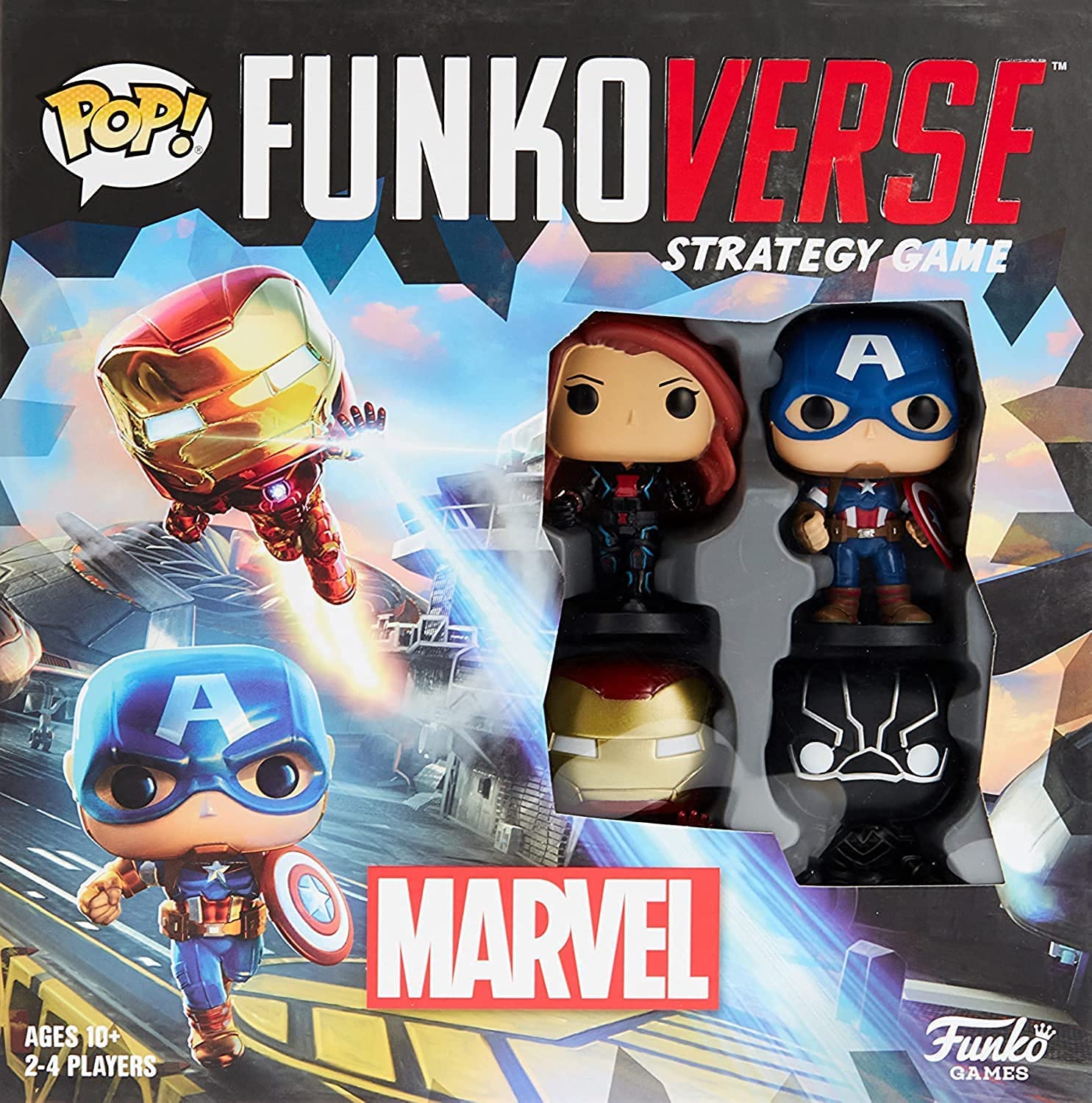 Funko Games Funkoverse Marvel 100 4Pack - Thanos - Captain America, Black Widow, Iron Man And Black Panther - 3'' (7.6 Cm) POP! - Light Strategy Board Game For Children & Adults (Ages 10+) - Gift Idea