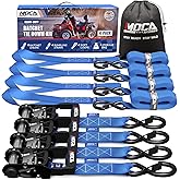 MOCA Blue Heavy Duty Ratchet Tie Down Straps - 5,200 Lbs Breaking Strength 1.6" x 8', Includes 4 Heavy Duty Ratchet Padded Handles & Coated Chromoly S Hooks & 4 Soft Loop Tie-Downs