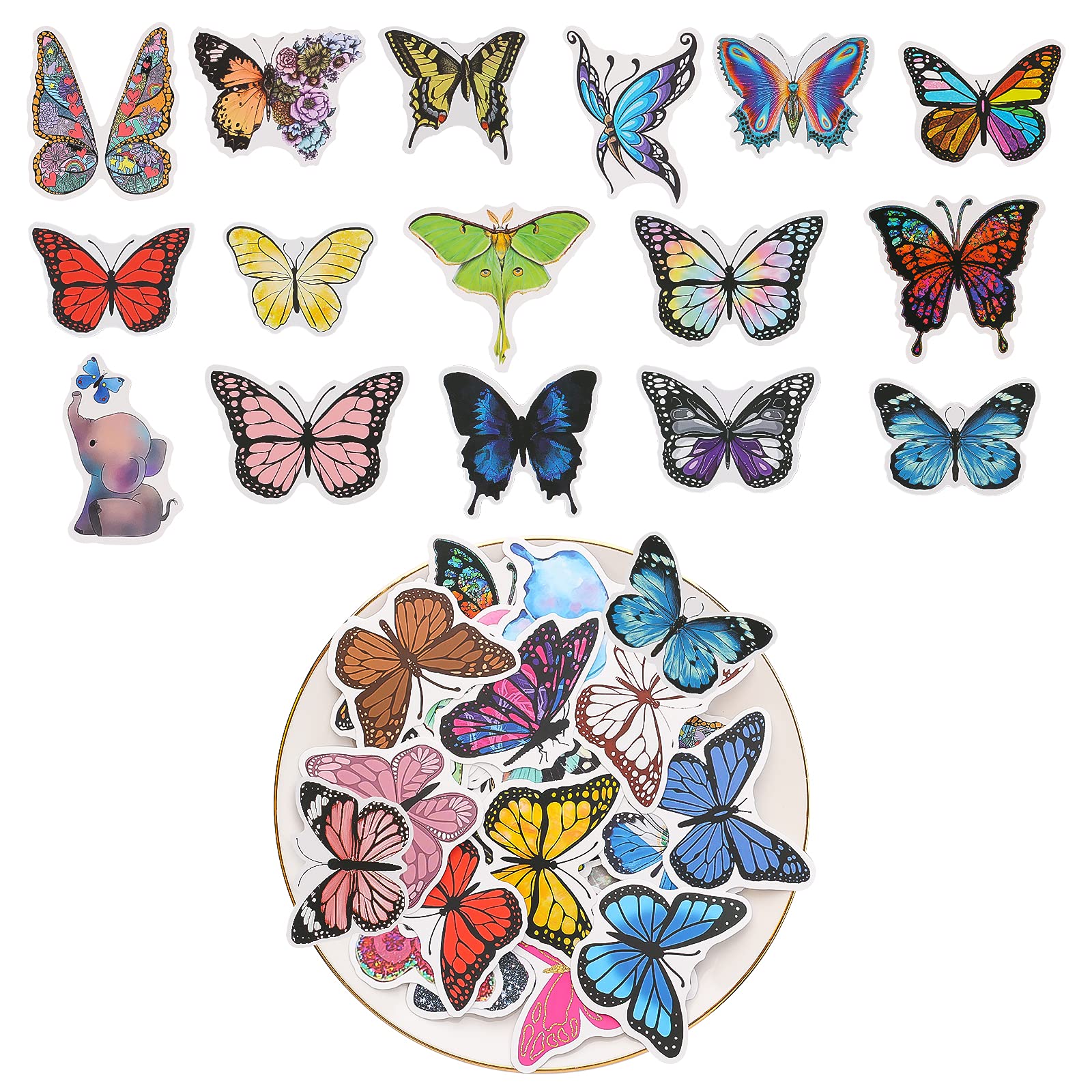 AIEX 100 Pcs Butterfly Stickers Pack Butterfly Vinyl Butterfly Stickers for Water Bottles, Laptop, Computer, Travel Case and Skateboard
