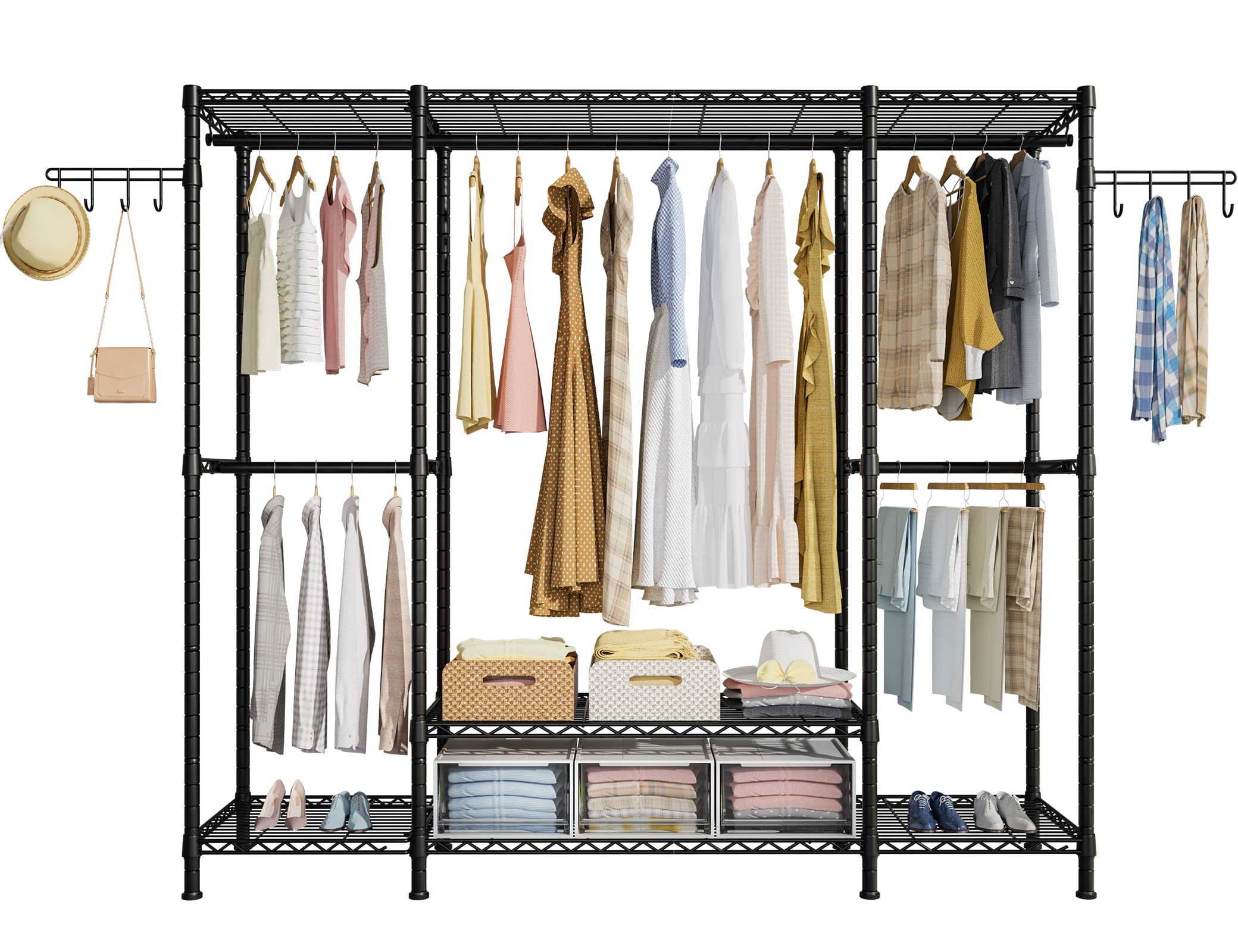 Photo 1 of Ulif E3 Heavy Duty Garment Rack, 4 Tiers Freestanding Closet Organizer System with 5 Shelves, Metal Closet Organizer and Storage System for Clothes, Max Load 650lbs, 57.1"W x 14.5"D x 77.3"H, Black