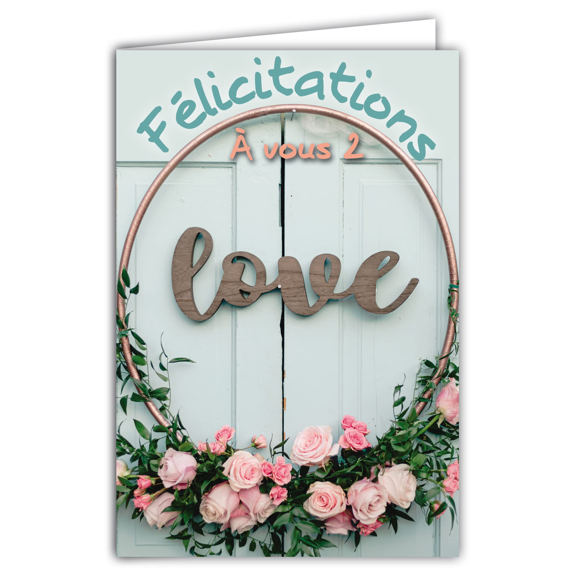 Afie 63-1158 Card Congratulations to You 2 Love Wishes of Happiness Couple Hero or Homo PACS Wedding Housewarming Baby Crown Pink Flowers Decoration - Envelope Included - Made in France