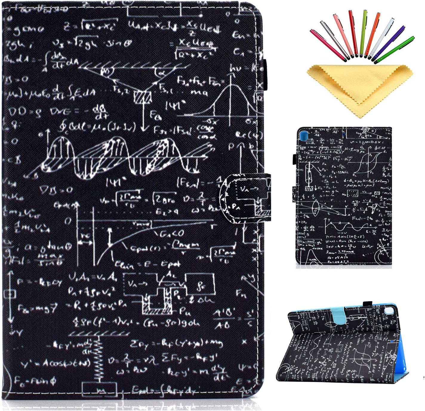 Uliking iPad 10.2 2019 Case 7th Gen with Pencil Holder, Smart Multi-Angle Folding Stand Folio Cover PU Leather [Magnetic Closure] Drop Proof TPU Back Card Slots Wallet [Auto Wake/Sleep], Black Math