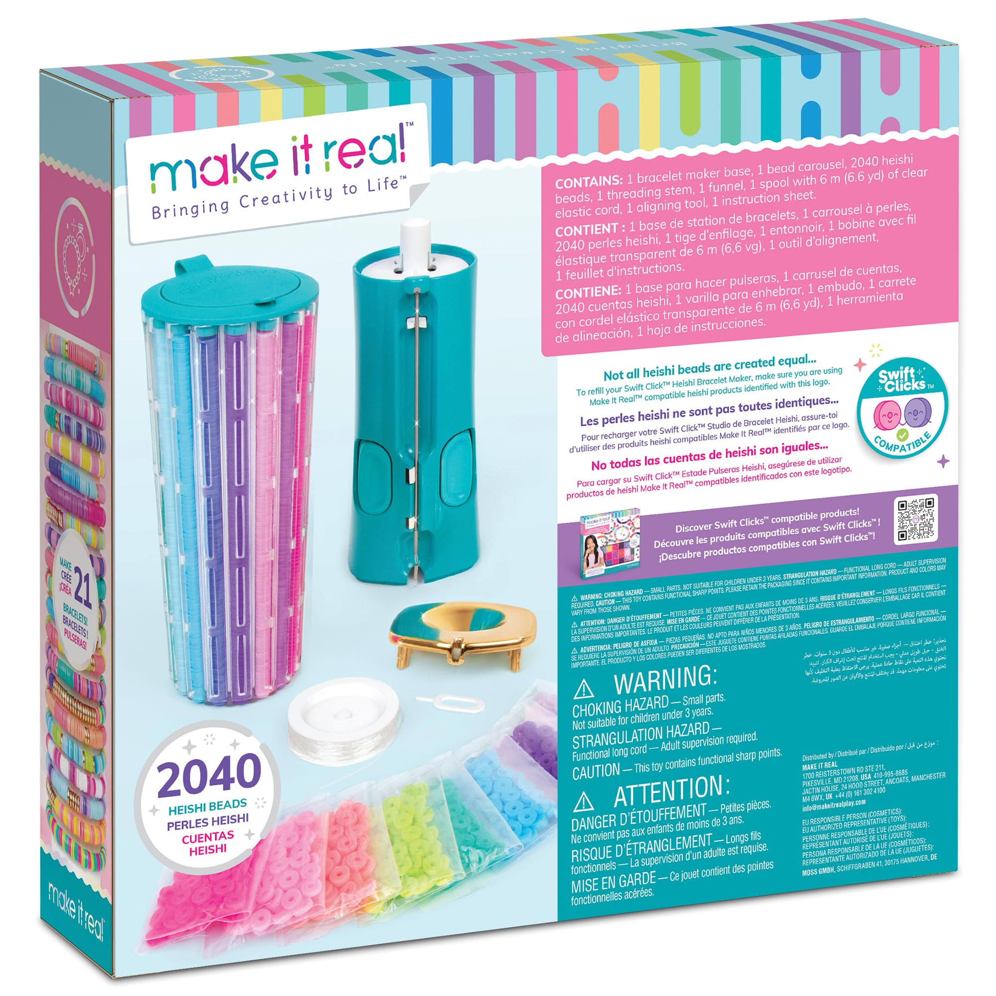 Make It Real: Swift Clicks - Heishi Bracelet Maker - 2047pc, DIY Jewelry Craft Kit, Design & Make 23 Bead Bracelets, Rotate-Click-Wear, Girls Kids 8+