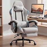 GTPLAYER Gaming Chair Fabric with Pocket Spring Cushion,Computer Office Chair with Lumbar Support for Adults Linkage Armrests and Footrest Ergonomic Gamings Chairs Height Adjustable LightGray