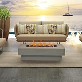 Outdoor Low Profile Fire Table, 48-inch Rectangle Propane Gas Fire Pit Table, 50,000 BTU Modern Firepit w/Lid, Glass Rocks, Cover, Pre-Attached 10ft Propane Hose, Flint Gray