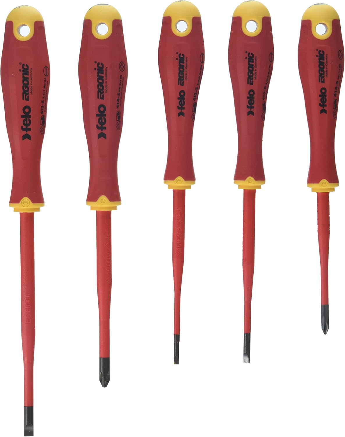 Felo 0715762743 E-Slim Insulated Screwdriver Set, Slotted & Phillips (5 Piece), Multi-coloured