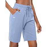 Viodia Women's Bermuda 9"/11" Long Shorts with Pockets Cotton Sweat Shorts Jersey Knee Length Shorts for Summer