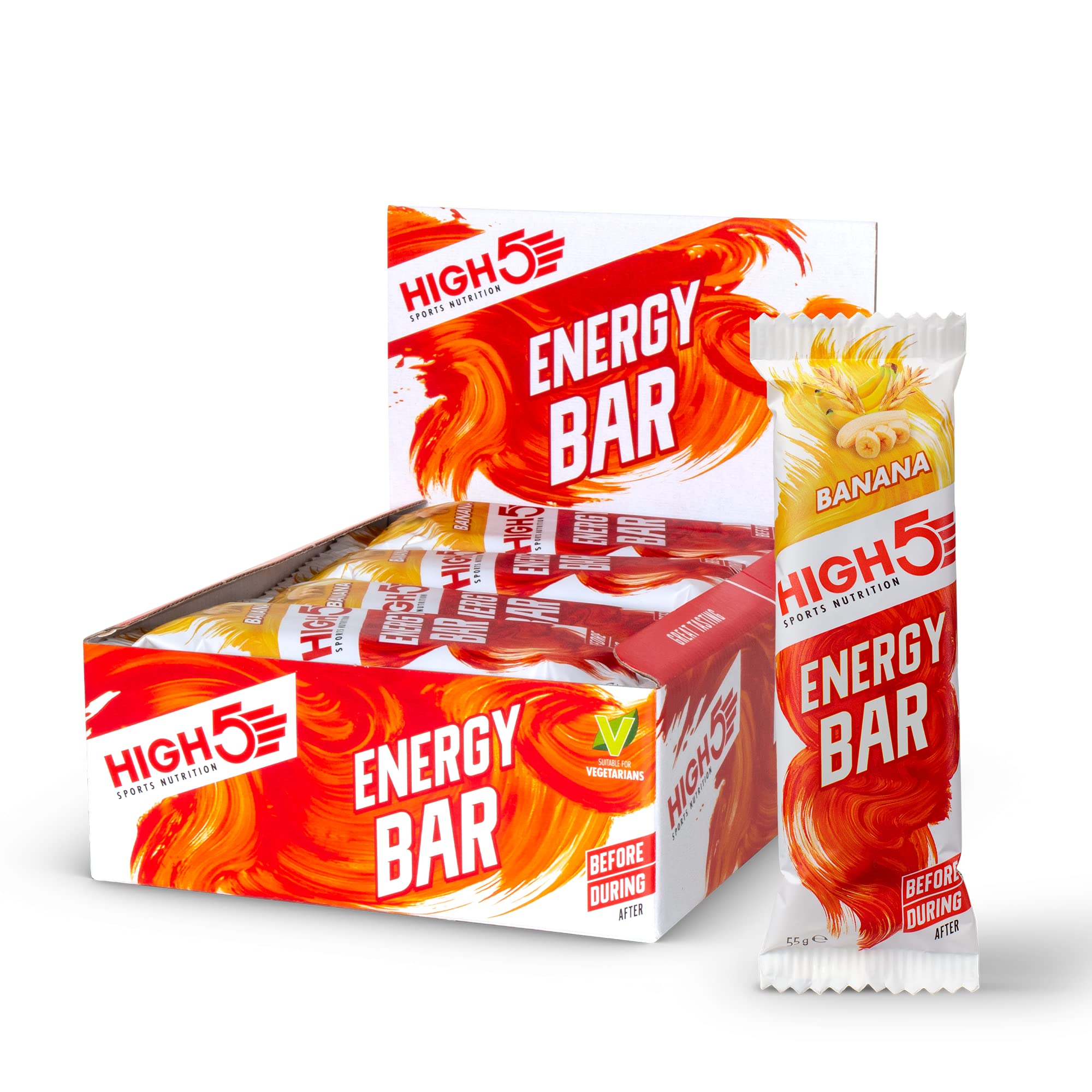 HIGH5 Energy Bars - High Carb Energy Bars for Running, Cycling & Hiking - Vegan Oat Bars with Real Fruits - Healthy Snacks for Adults - Snack Bars Multipack for Training & Racing (12x55g, Banana)