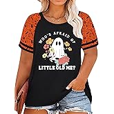 Plus Size Halloween Shirts for Women Pumpkin Graphic Tshirt Fall Casual Short Sleeve Tee Tops