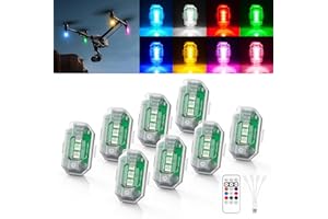 WOLFWILL Wireless RGB LED Aircraft Strobe Lights with Remote Control, 8 Colors 10 Flash Modes DIY Mode Anti-Collision Lights Waterproof Emergency Warning Light for Large Drone Car Motorcycle Bike 8Pcs