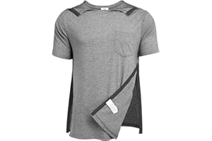 Deyeek Men's Post Shoulder Surgery Shirts Recovery Tear Away Short Sleeve Full Open Side Snap Adaptive Chemo Clothing