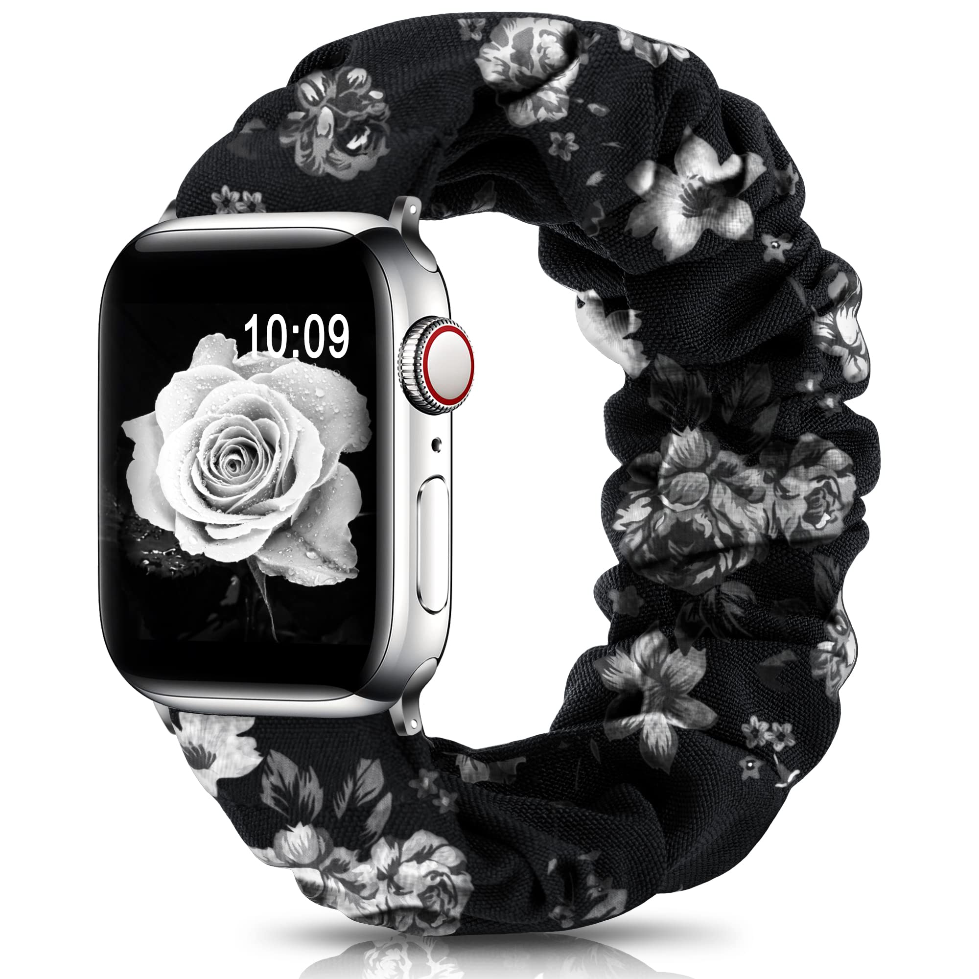 DigiHero Compatible for Apple Watch Straps Scrunchie 40mm 42mm 44mm 41mm 38mm 45mm 46mm, Soft Printed Elastic Solo Loop Straps Women Compatible with iwatch Series 11 10 9 8 7 6 5 4, SE 3 2 1,Flower