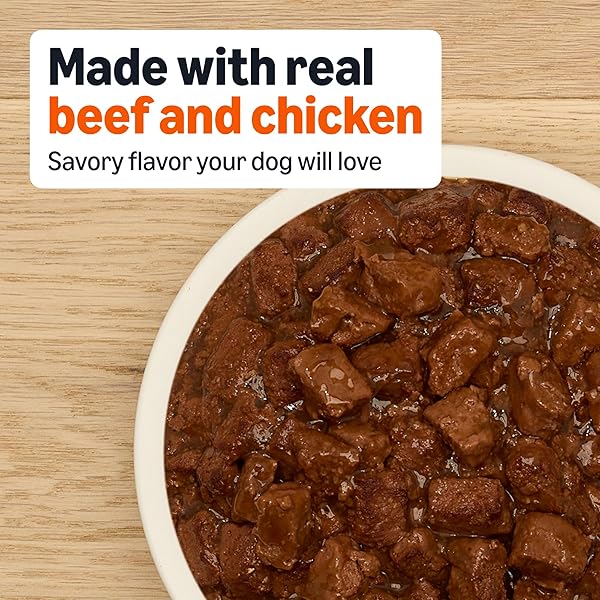 AMAZON BASICS WET DOG FOOD, CUTS IN GRAVY, RIBEYE FLAVOR, MADE WITH REAL CHICKEN AND BEEF, 13.2 OZ CAN (PACK OF 12)