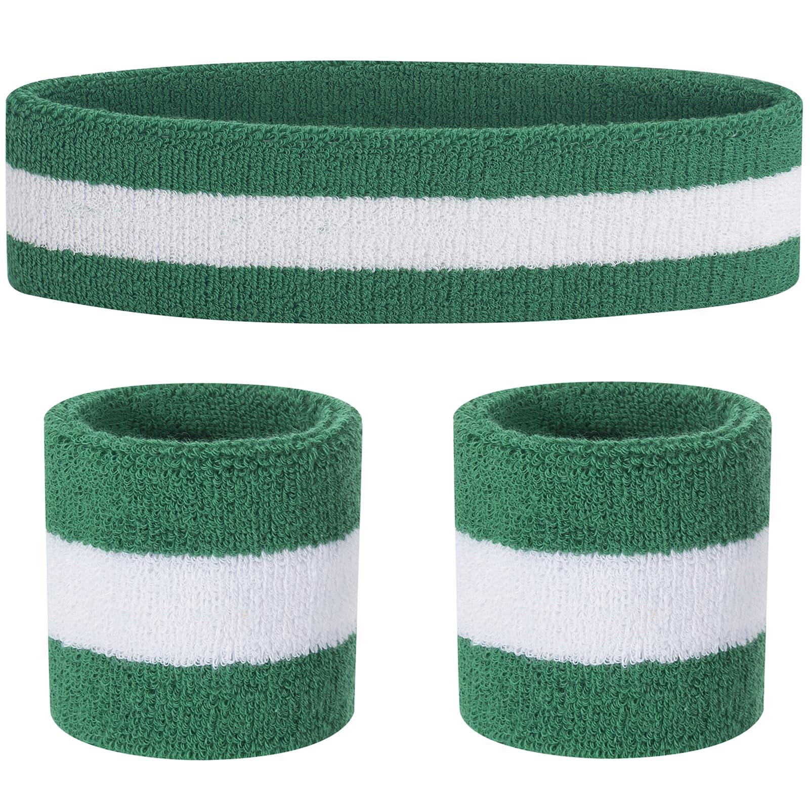 FACATH Striped Sweatband Set Sports Headband Wristband Set Terry Cloth Wristband Athletic Exercise Basketball Wrist Band Headbands Moisture Wicking Sweat Absorbing Cotton Stripped Sweat Band