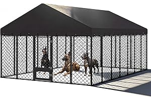 MAISON BACKYARDS Heavy Duty 10x14×6.4 FT Outdoor Dog Kennel with Secure Double Locks and Waterproof & UV Resistant Roof Cover,All Weather Resistant Anti-Rust Metal Enclosure for Large Dogs