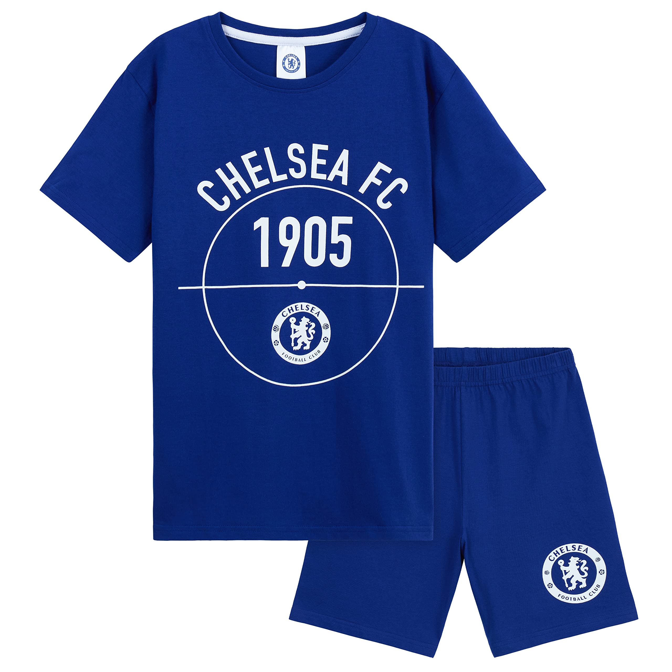 Chelsea F.C. Boys Pyjamas Set Short PJs Kids Teens Lounge Set Nightwear Soft Summer Sleepwear Football Gifts for Boys (Blue, 9-10 Years)