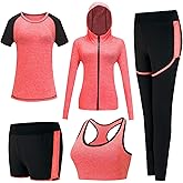 XPINYT 5pcs Workout Outfits for Women Athletic Sets Sport Suits Yoga Gym Fitness Exercise Clothes Jogging Tracksuits