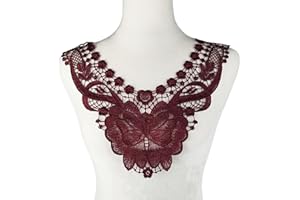 Carytalee 2 PC Burgundy Lace Applique Flower Patches Sew on Embroidery Trim for DIY Sewing Crafts Clothing Wedding Dress Applique Decoration, 14 x 11.8 Inch