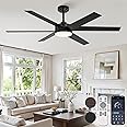 Fanbulous 56 Inch Ceiling Fans with Lights and Remote, Reversible 6 Blades, Dimmable, 3000K-6000K Adjustable, Outdoor Ceiling Fans for Patios, Large Ceiling Fan for Indoor or Covered Outdoor-Black