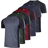 Real Essentials 5 Pack: Men's Dry-Fit Short Sleeve Crew Neck T Shirts Fitness Running Gym Workout Cool Exercise Athletic Tee