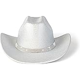 Gossifan Women Men Wide Brim Cowboy Hats with Rhinestone Buckle for Party Disco Sparkly Cowgirl Hat