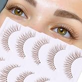 Brown Lashes Natural Look Cat Eye Lashes Brown Eyelashes Faux Mink False Lashes Wispy Volume C-curly Short False Eyelashes with Clear Band by Newcally