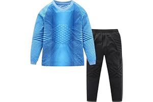 LUCKYLUAN Boys Padded Goalkeeper Soccer Jersey and Pants Long Sleeve Goalie Uniform Kit for Kids and Youth