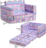 BEJOY Kids Sofa Bed 2-in-1 Unicorn Toddler Couch Convert to Lounger view 2