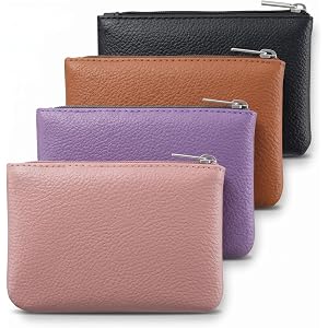 simarro 4Pcs PU Leather Zipper Coin Purse, Portable Mini Change Wallet Small Coin Pocket Pouch Change Holder for Women Credit