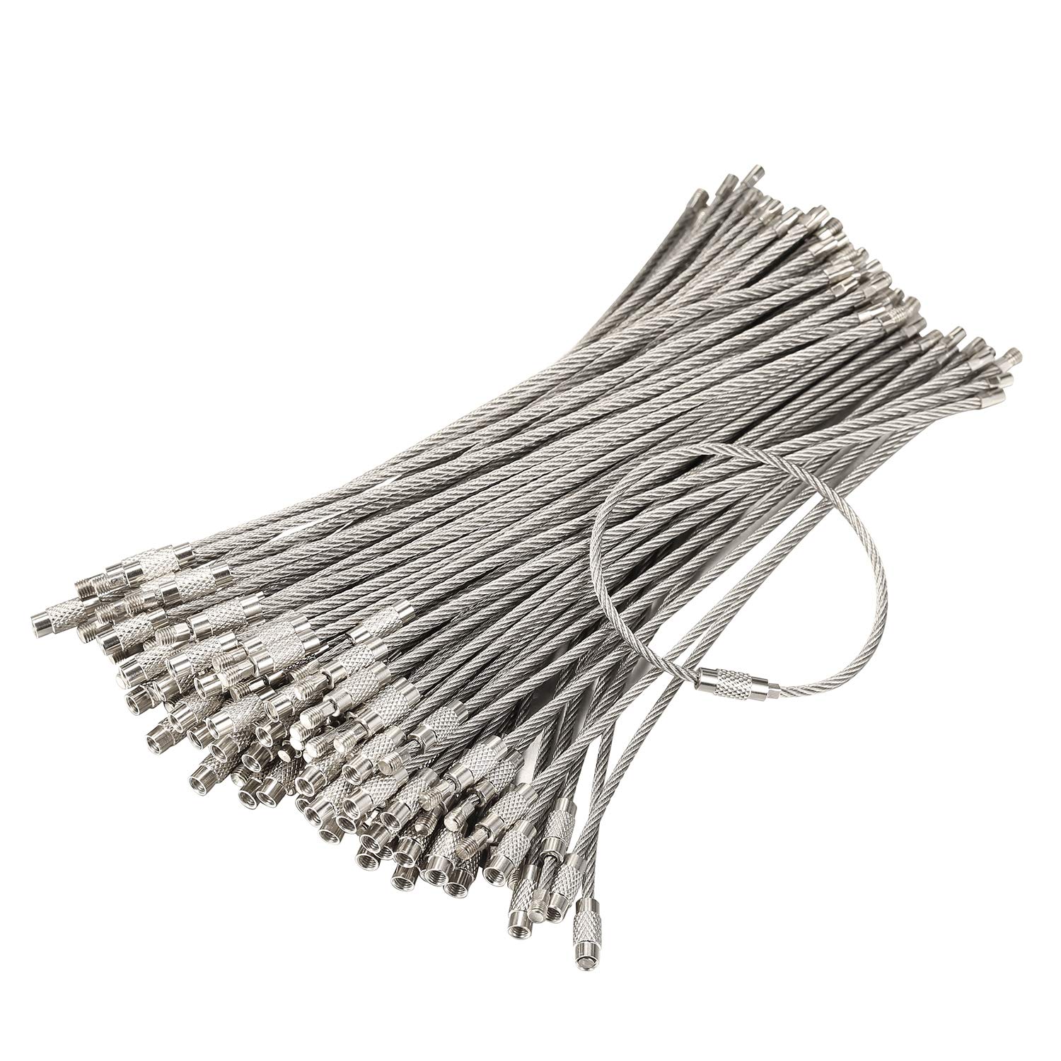 Photo 1 of bayite Pack (100) Stainless Steel Wire Keychains Cable, Key Rings, Heavy Duty Luggage Tags Loops Tag Keepers 2mm Twist Barrel (Cable Length: 6 inches)