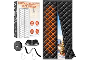 HOFUDON Thermal Insulated Door Curtain Fit Door Size 32" x 80", Magnetic Thermal Insulated Cover for Winter, Upgraded Oxford Fabric with Thicken Cotton Filling, Self-Closing for Sliding Glass Doorways, Black